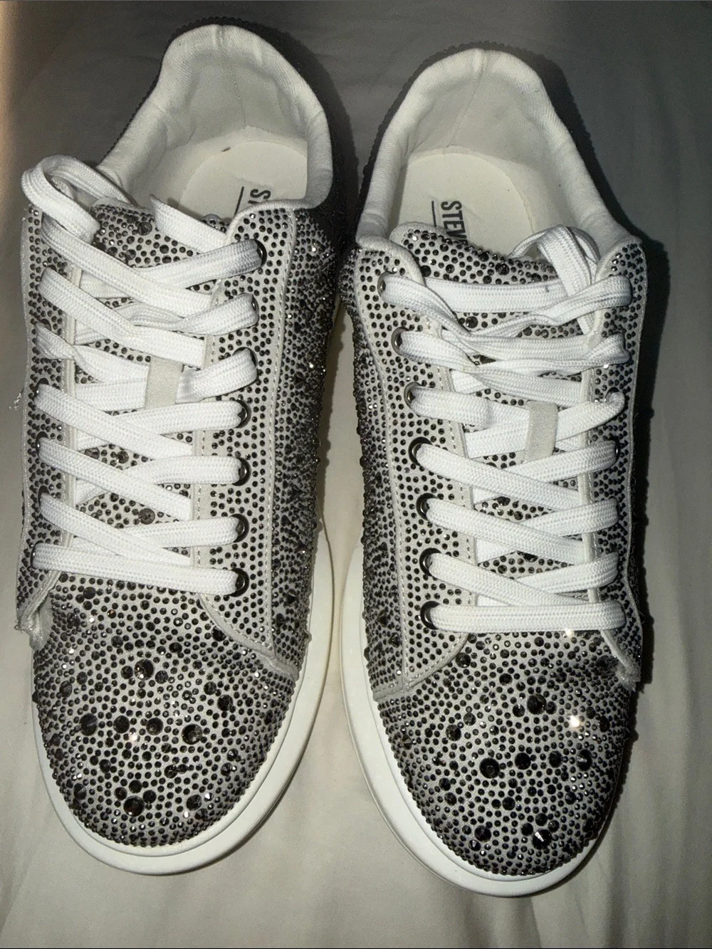Steve Madden White and Silver Crystal-Embellished Men's Sneakers